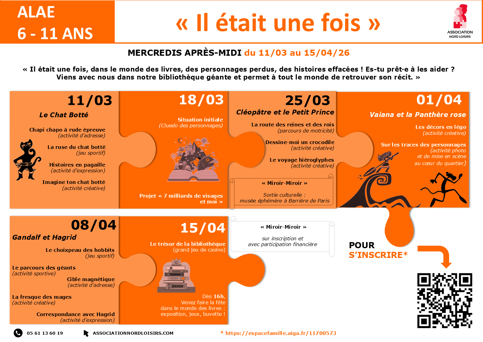 Programme des mercredis : informations disponnibles par téléphone 0561136019