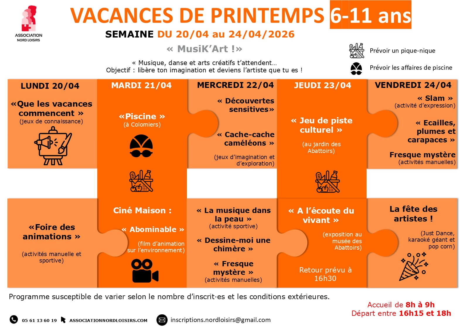 Programme des mercredis : informations disponnibles par téléphone 0561136019