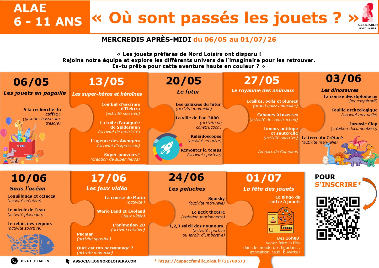 Programme des mercredis : informations disponnibles par téléphone 0561136019