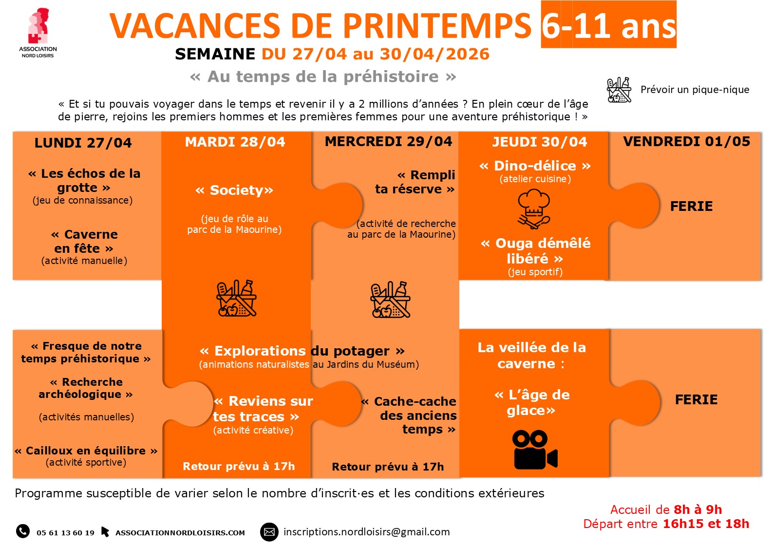 Programme des mercredis : informations disponnibles par téléphone 0561136019