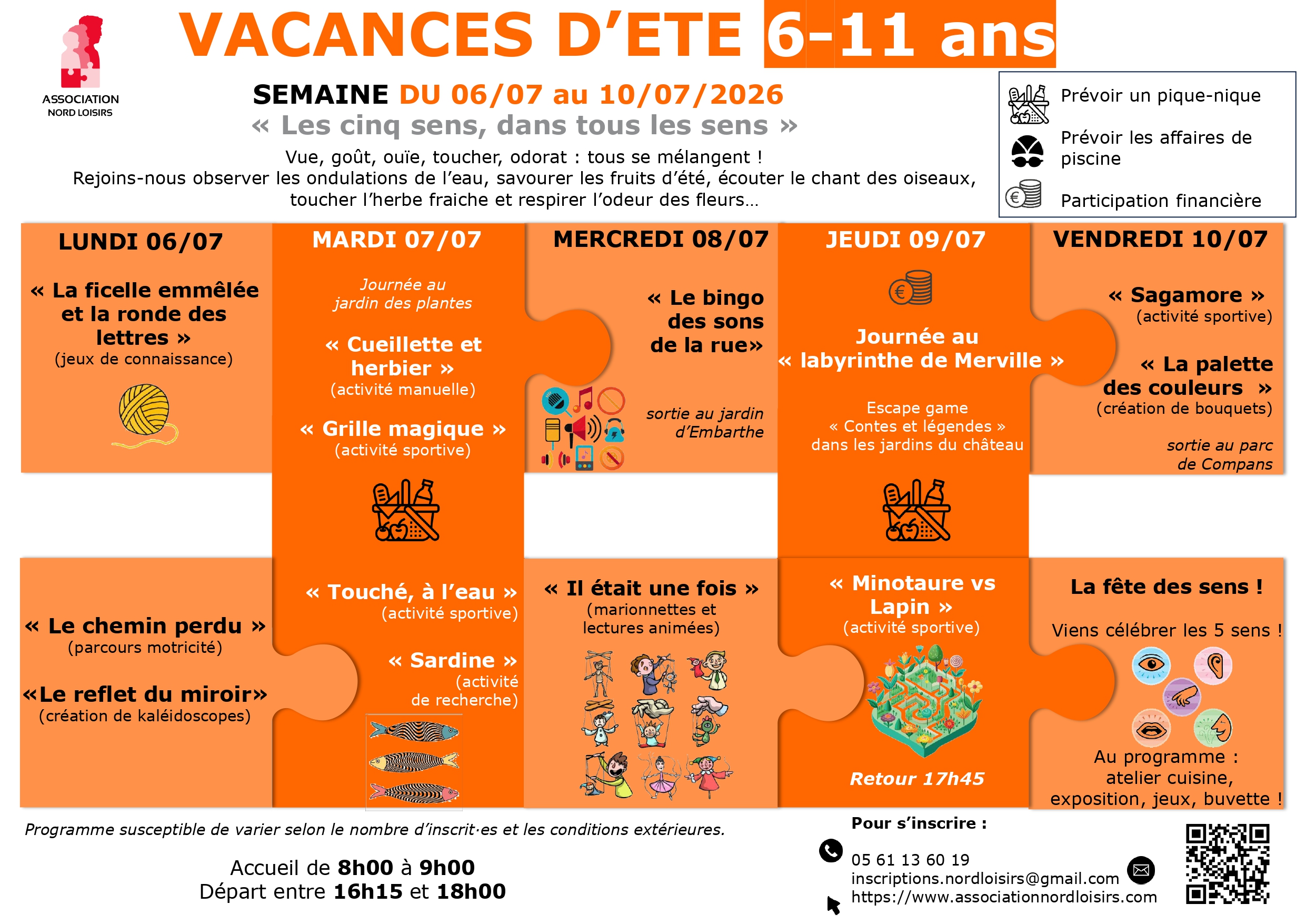 Programme des mercredis : informations disponnibles par téléphone 0561136019