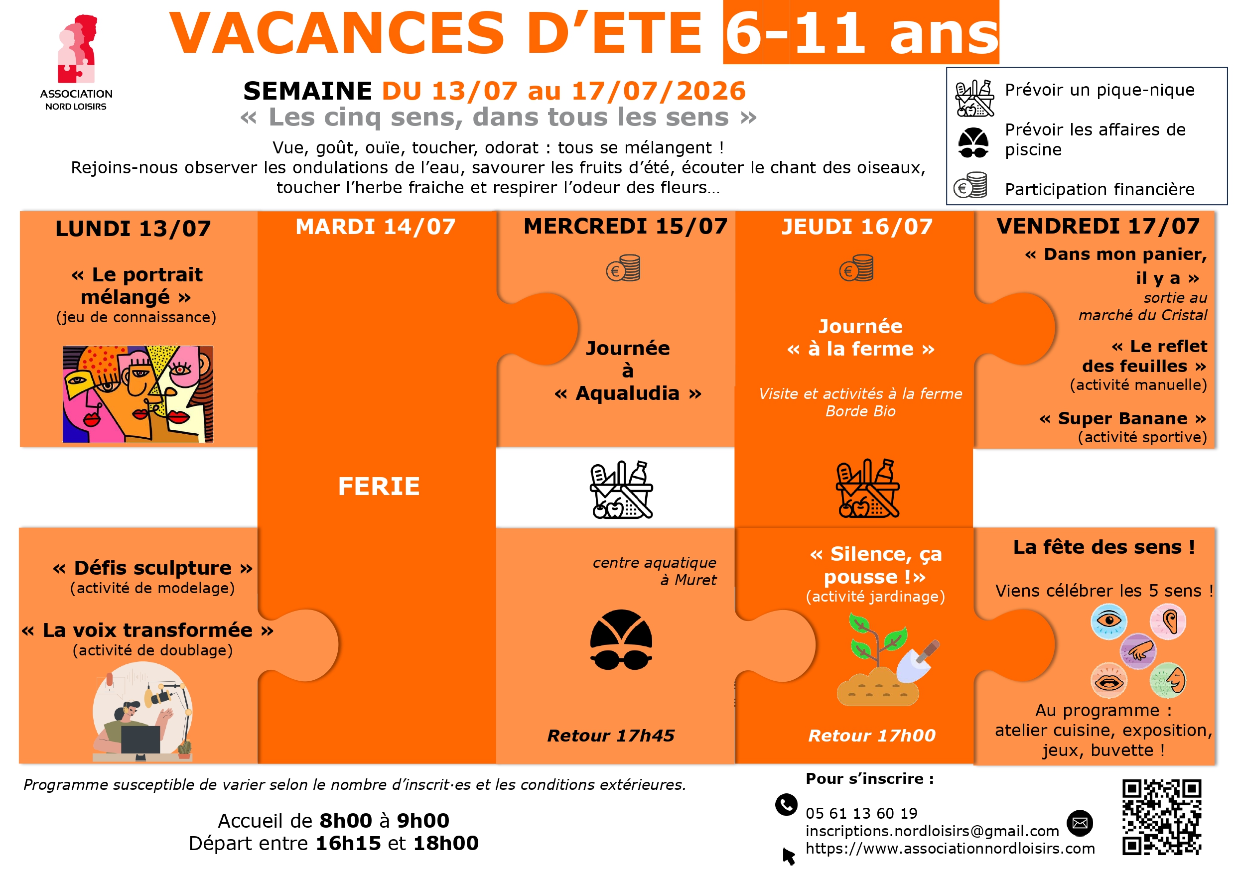 Programme des mercredis : informations disponnibles par téléphone 0561136019