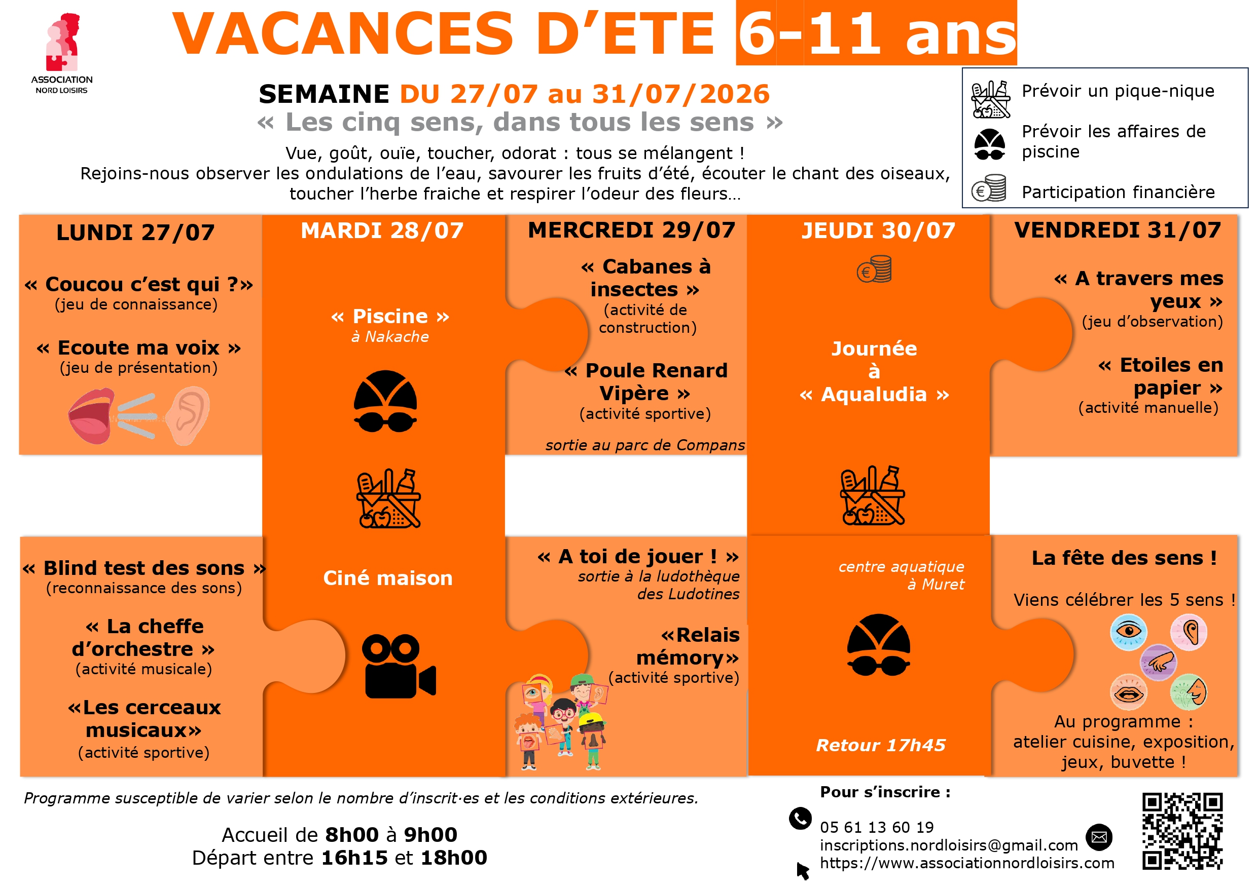 Programme des mercredis : informations disponnibles par téléphone 0561136019