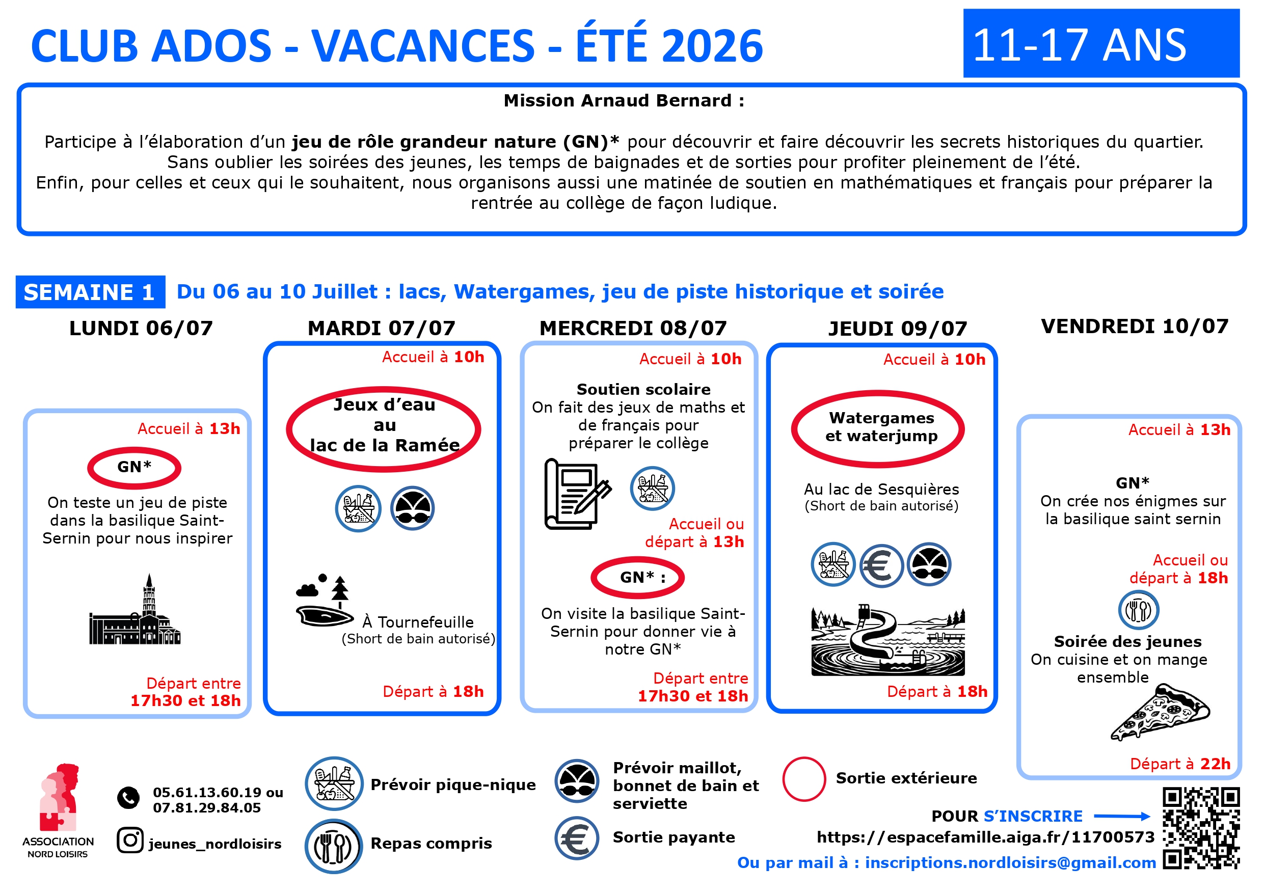 Programme des mercredis : informations disponnibles par téléphone 0561136019