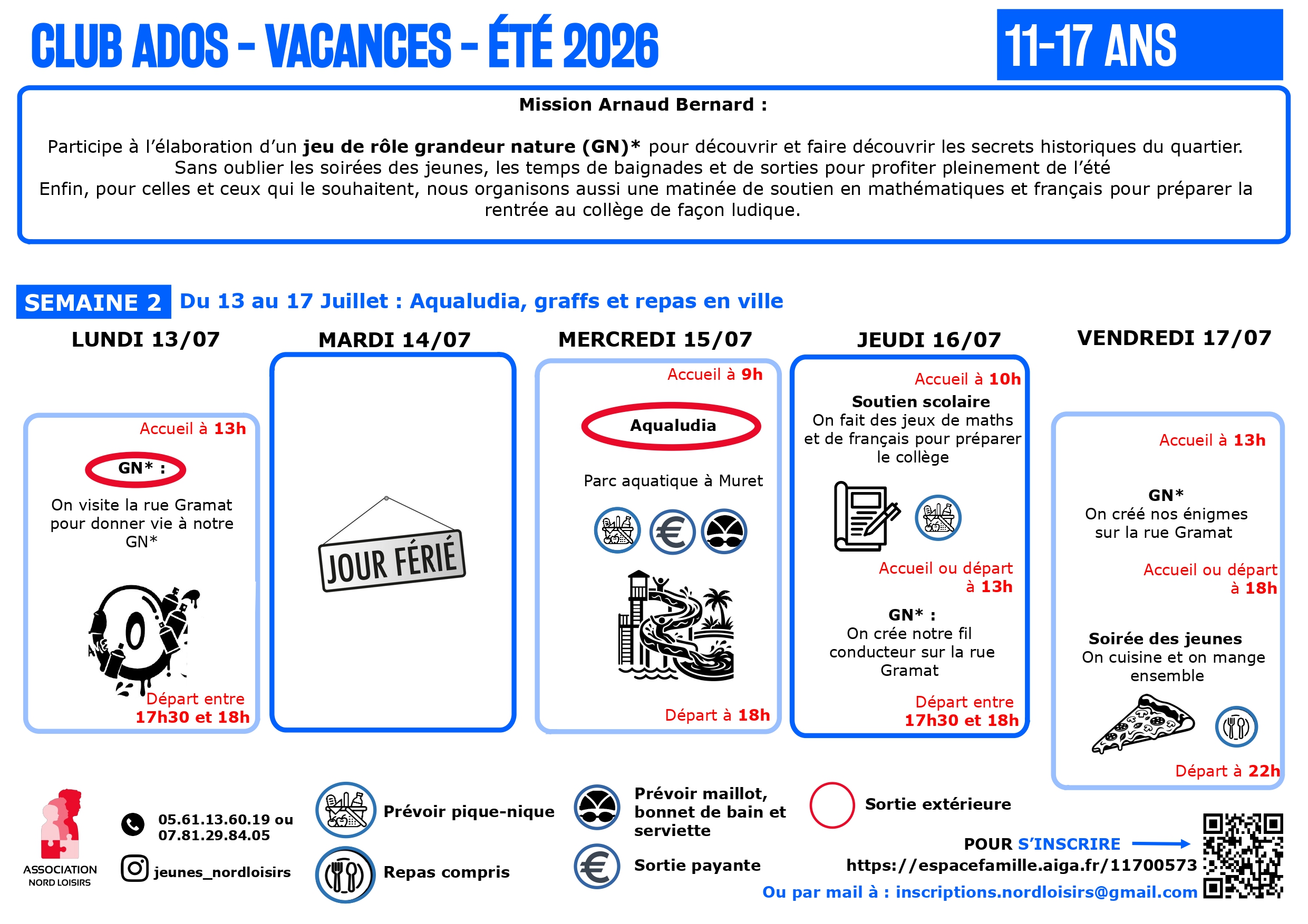 Programme des mercredis : informations disponnibles par téléphone 0561136019