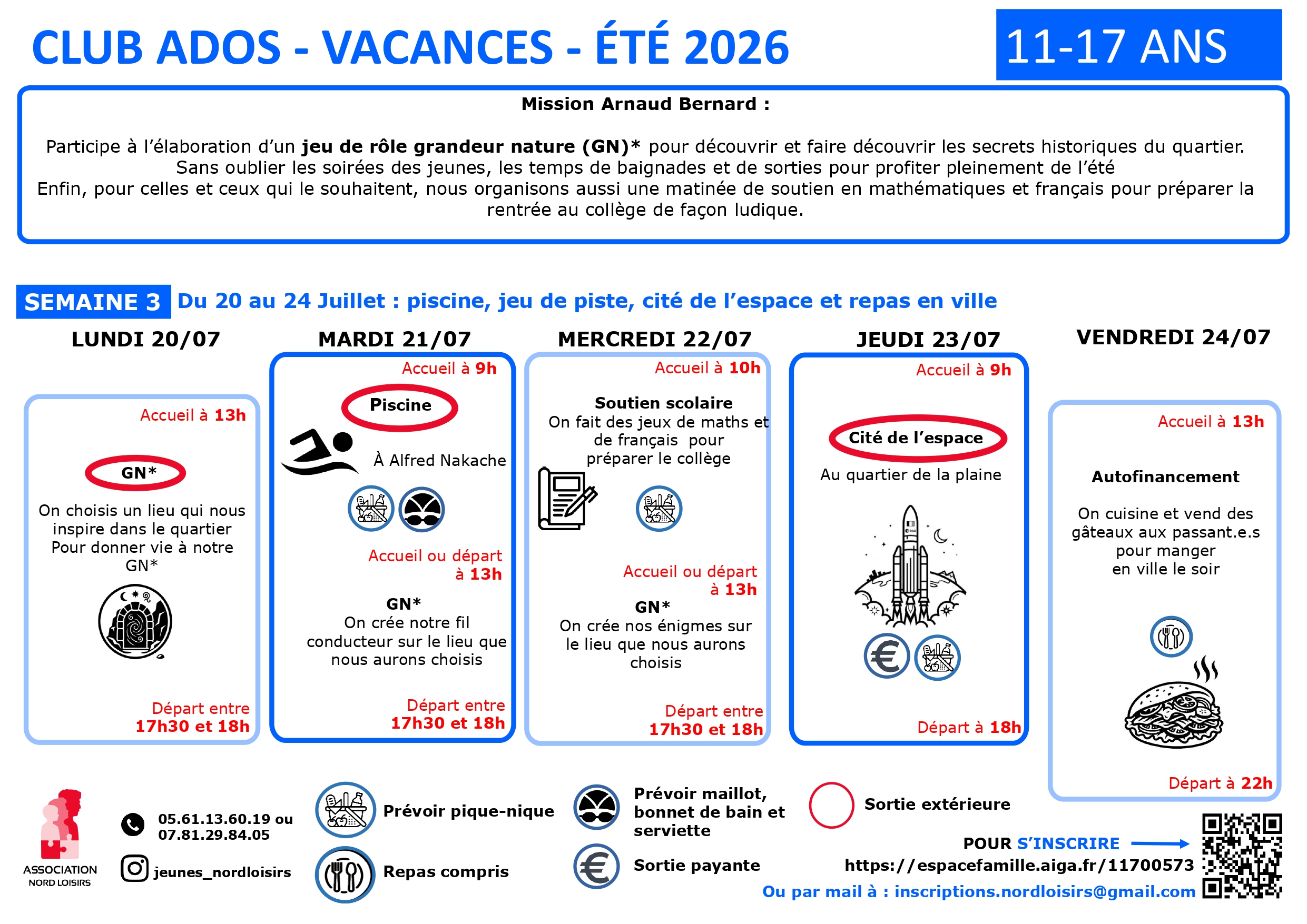 Programme des mercredis : informations disponnibles par téléphone 0561136019