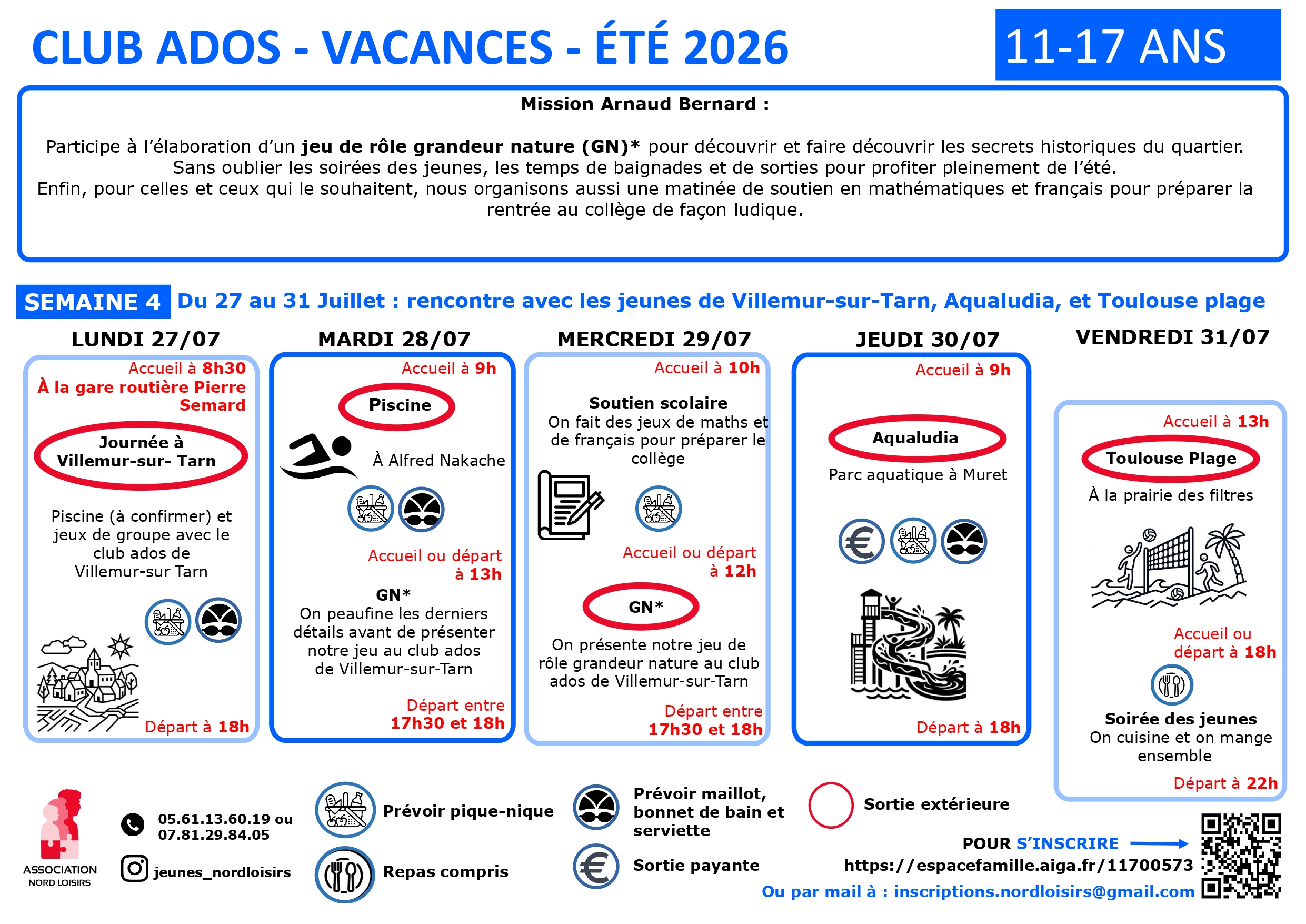 Programme des mercredis : informations disponnibles par téléphone 0561136019